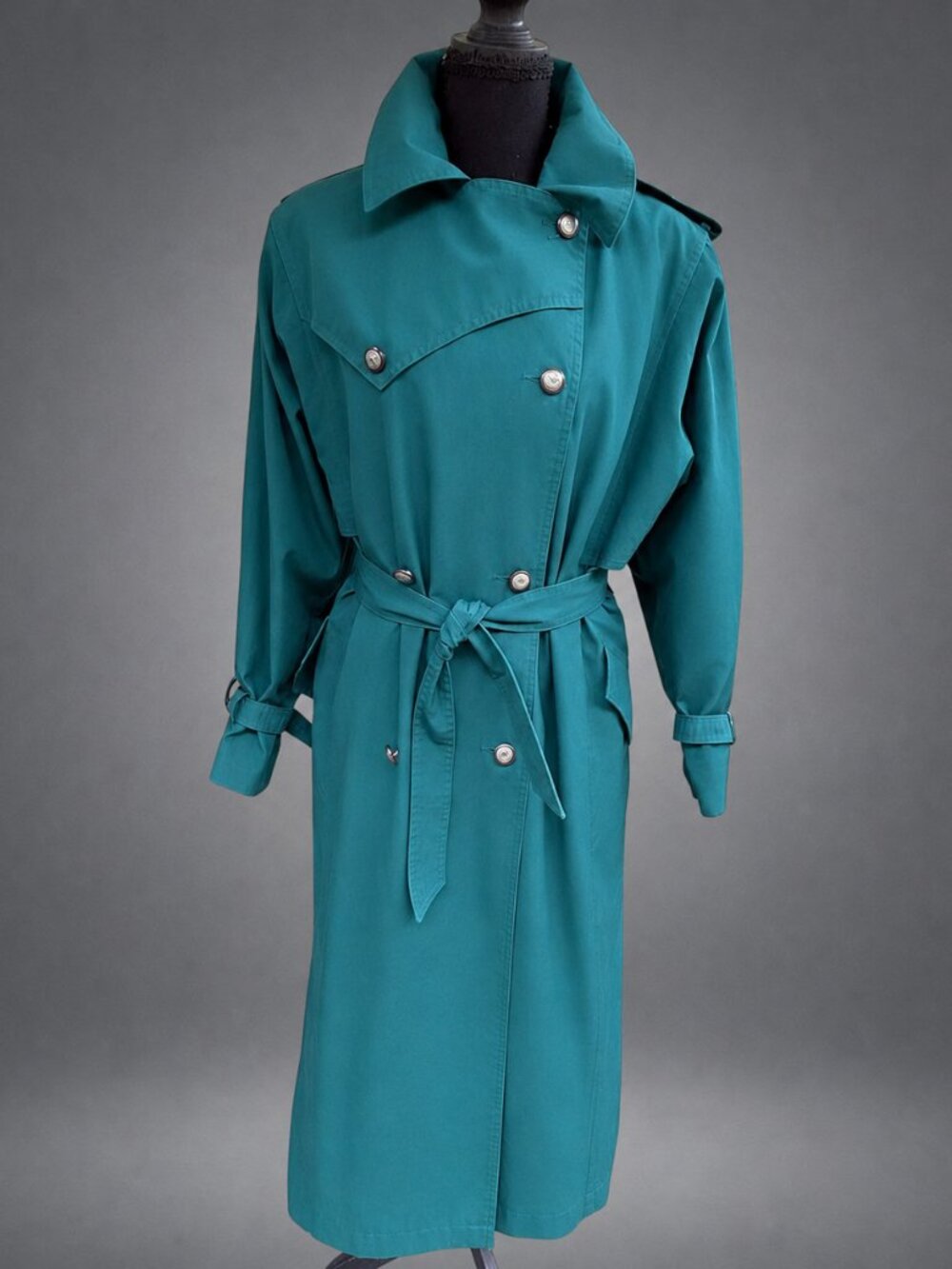 Vintage J Gallery Emerald Green Trench Coat 9/10 Removable Blackwatch Liner